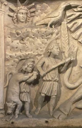 Detail reliéfu na mramoru Mithrova oltáře